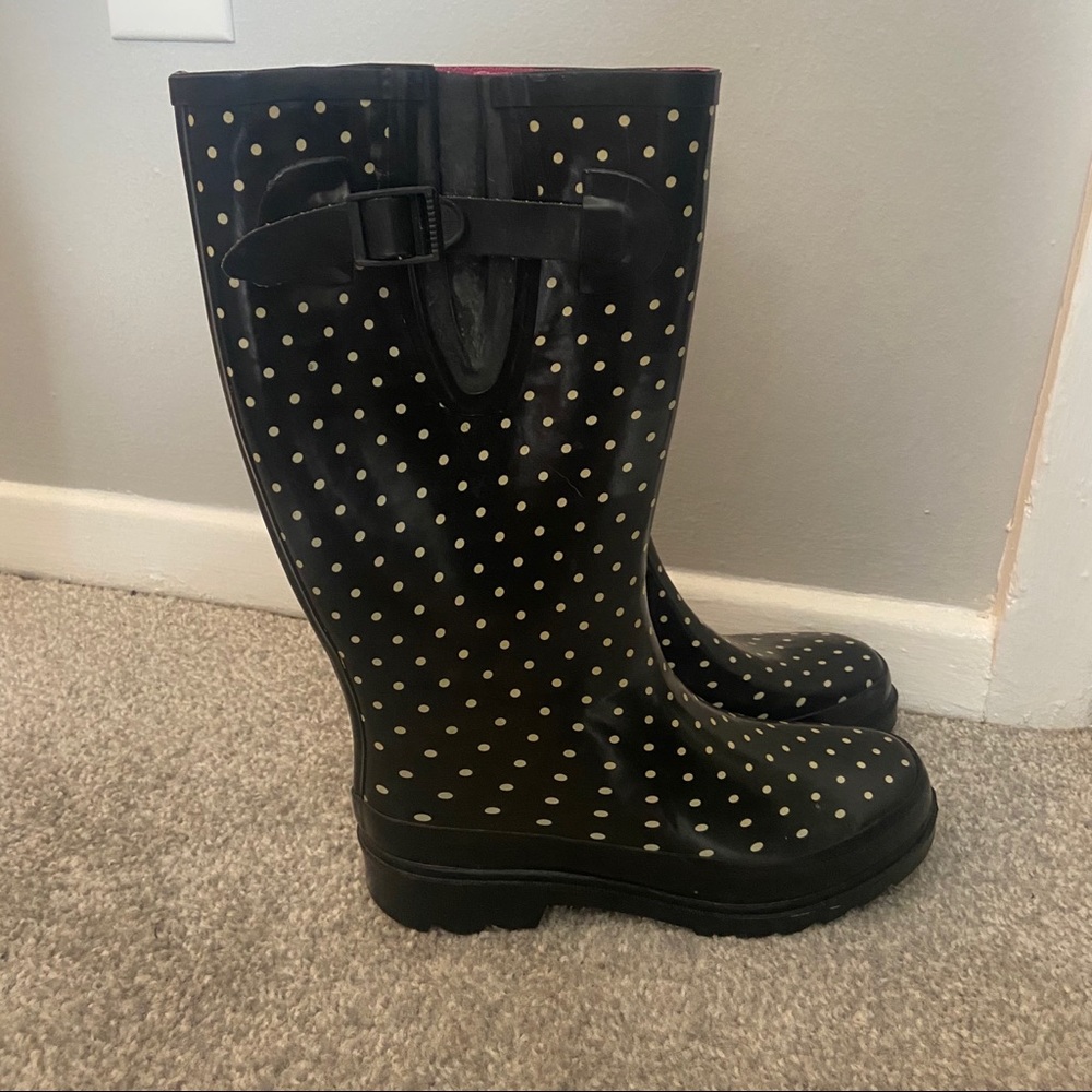 Black and White Polka Dot Rain Boots